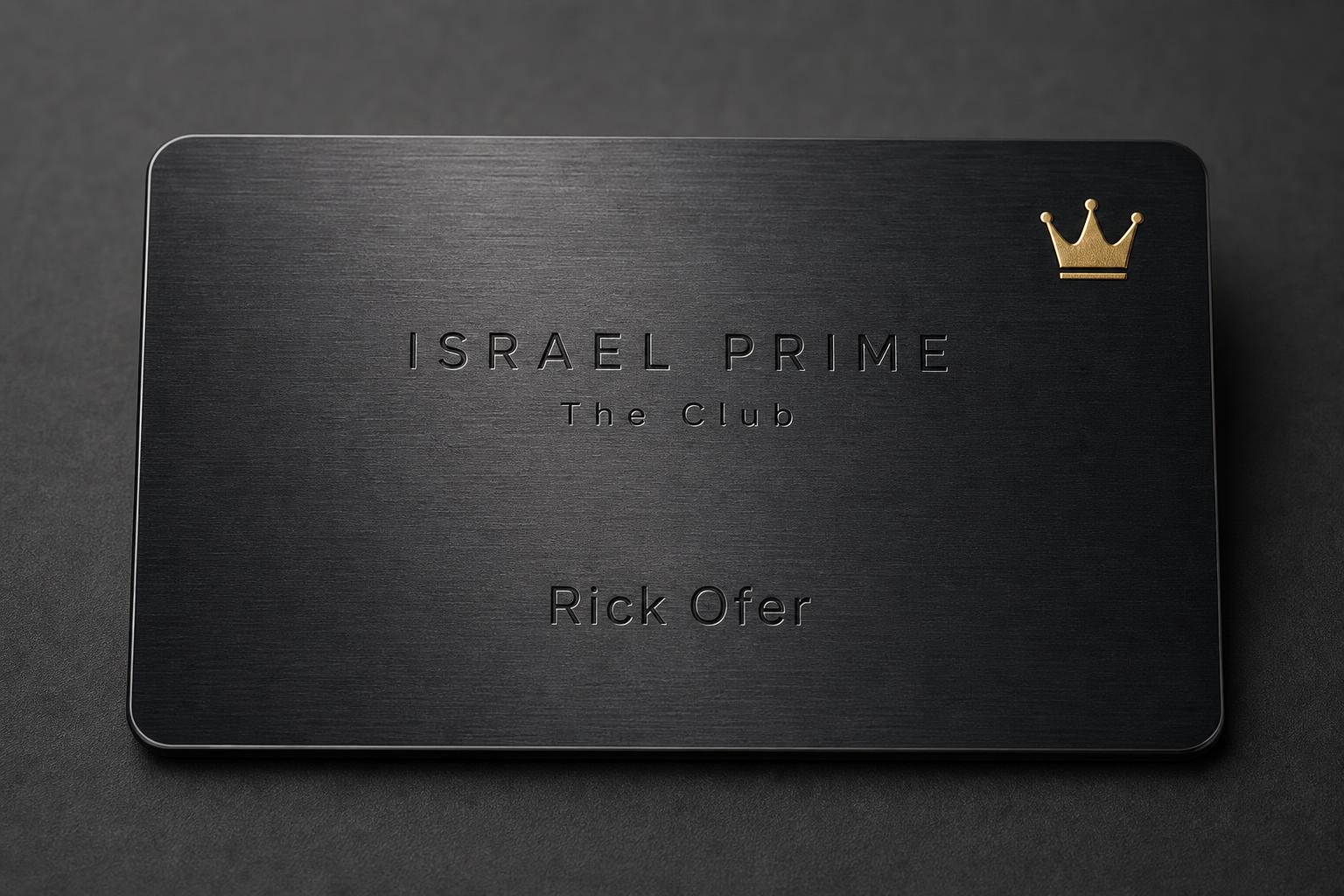 Israel Prime The Club membership card resting on a supercar interior